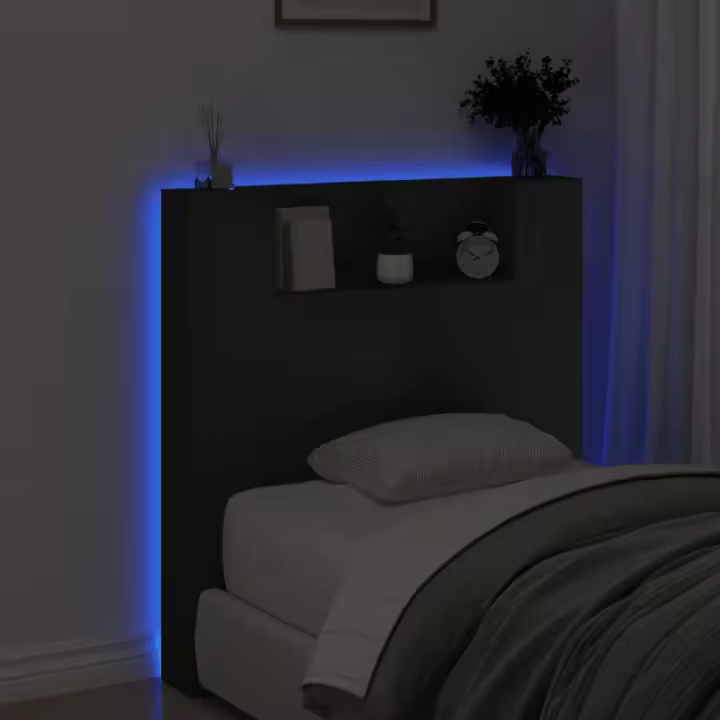 vidaXL Cabecero de cama con luz LED negro 100x16,5x103,5 cm - 1