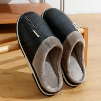 Zapatillas De Casa Para Hombre Talla Grande Invierno PU Cuero Impermeable Memoria Espuma Algodón Fuzzy Zapatos Para Dormitorio - details 6