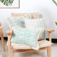 Funda De Cojín Decorativa Verde Con Estampado Geométrico Y Lazos Para Sofá Sala De Estar Dormitorio 100% Poliéster Lavable - details 1