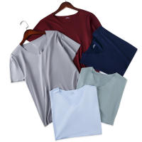 Camiseta De Verano Para Hombre Con Cuello En V Y Manga Corta Color Sólido Estilo Slim Sin Costuras Transpirable Para Viajes - details 4