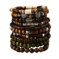 10pcs Pulseras De Madera Con Hebillas Vintage Para Hombres Pulseras De Bricioleta Multicapa Accesorios De Fiesta Regalos - details 0