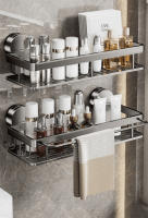 Estante De Baño De Succión Sin Perforar Organizador De Pared Para Ducha Y Lavabo Soporte Para Shampoo De Aluminio Espacial Gris Armario De Baño - details 1