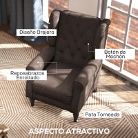 HOMCOM Sillón individual Sillón de relajación Sillón de orejas Silla individual Sillón de acento con tufting Pies de madera Poliéster74 x 86 x 102 cm - details 0