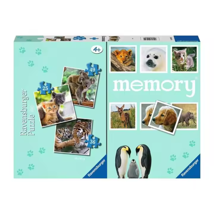 ANIMALES CACHORROS PACK 3 PUZZLES + MEMORY DE RAVENSBURGER - 1