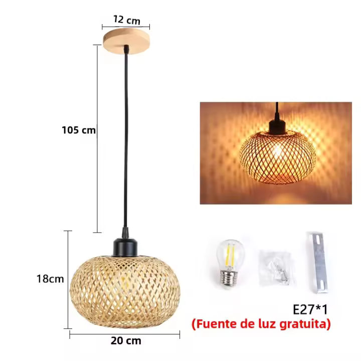 Lámpara Colgante De Bambú Chandelier De Paja Hecho a Mano Fijación En Techo Para Iluminación Interior De Comedor Y Restaurantes - 1