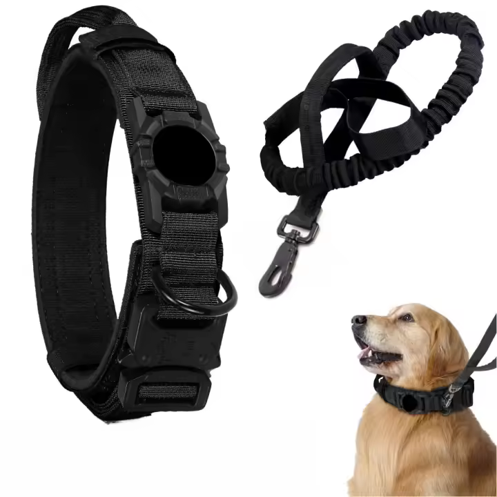 Correa Táctica Para Perros Con Portador Ajustable De Nylon Para AirTag Cierre Metálico Antipánico Accesorios Para Perros Seguros Y Duraderos - 1