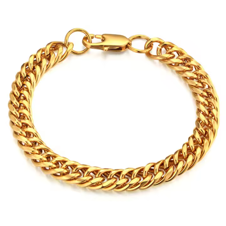 Pulsera De Cadena Cubana Punk Para Hombre Y Mujer 21cm Color Oro Y Plata Acero Inoxidable 9mm Cadena De Mano Regalo De Joyería - 1