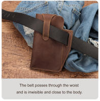 Bolsa De Cintura Para Hombre HUMERPAUL De Cuero Genuino Estilo Vintage Casual Porta Móvil Cigarrillos Bolsa Exterior Pequeña Holster De Anillo - details 2