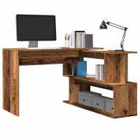 vidaXL Escritorio de esquina madera contrachapada 200x50x76 cm en color Blanco/Blanco brillante/Gris hormigón y más | estructura resistente ideal para salón dormitorio o estudio - details 4