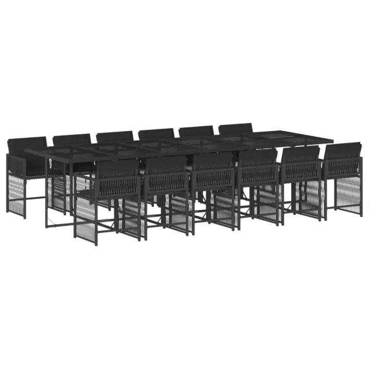 vidaXL Set comedor de jardín con cojines 13 pzas ratán sintético negro - 1