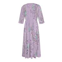 Vestido Bohemio De Verano Para Mujer Estampado Floral Casual Manga Corta Botones Estilo Playa Midi Elegante Robe O-Neck - details 24