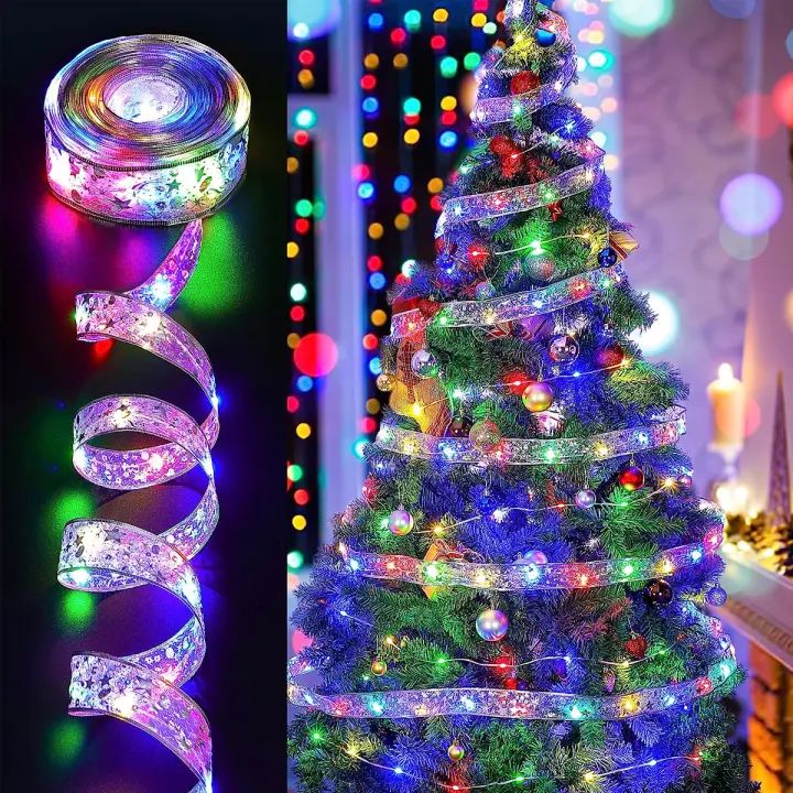 Cinta De Navidad Con Luces LED Y Tiracolores Controlada Por Interruptor De Deslizamiento Potencia Batería Decoración Festiva Para El Hogar - 1
