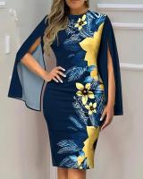 Vestido Bodycon Elegante De Mujer Con Fork Largo Manga Flare Estilo Vintage Para Otoño Vestido De Trabajo Y Fiesta Slim A-Line V-Neck Polyester - details 4