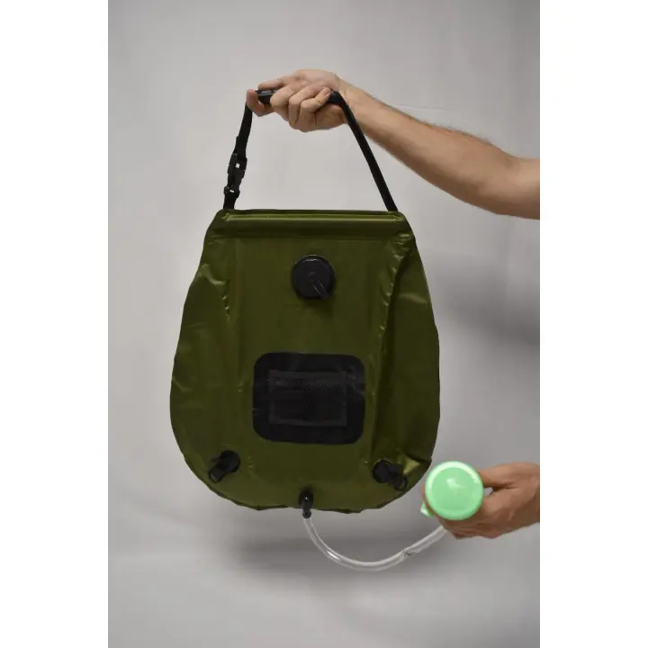 Bolsa de ducha plegable y recargable con termómetro para acampar y viajar - 1