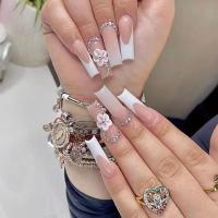 Juego De 24 Uñas Postizas Con Diseño De Flor Y Forma De Coffin Largas Ballerina Frases Francesas Acrílicas Cubiertas Por Encima Para Uñas Artísticas - details 4