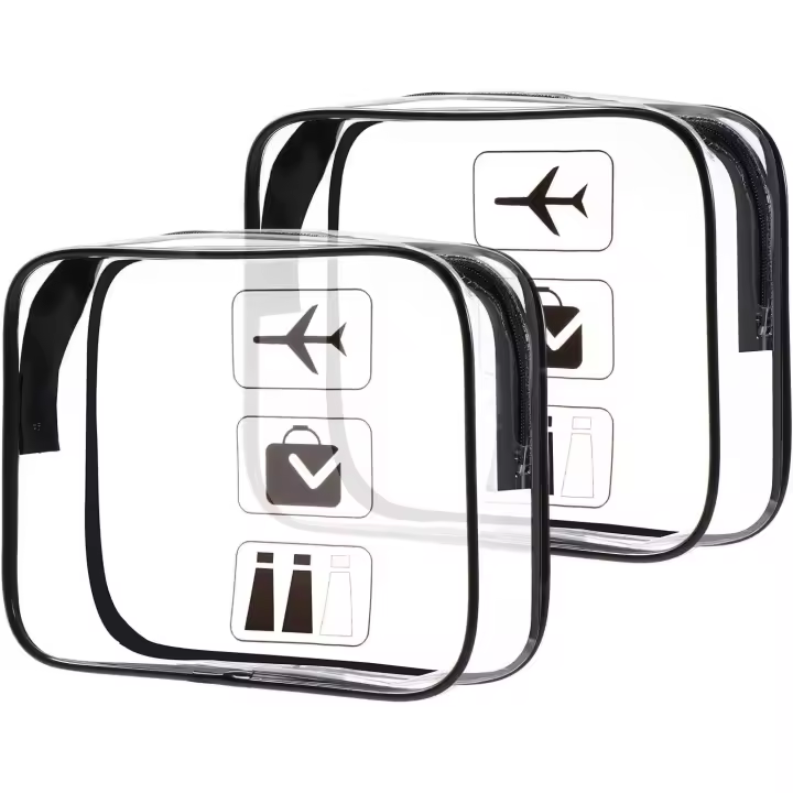 Paquete de 2 maquillaje transparente, bolsa impermeable de viaje para avión transparente, bolsa de avión de PVC de alta calidad, puede transportar líquidos, Unisex - 1