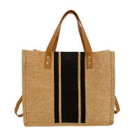 Bolso De Mano De Lona Simple Con Rayas Para Mujer Gran Capacidad Casual Bolso De Hombro Y Cruzado Con Asa Superior - details 6