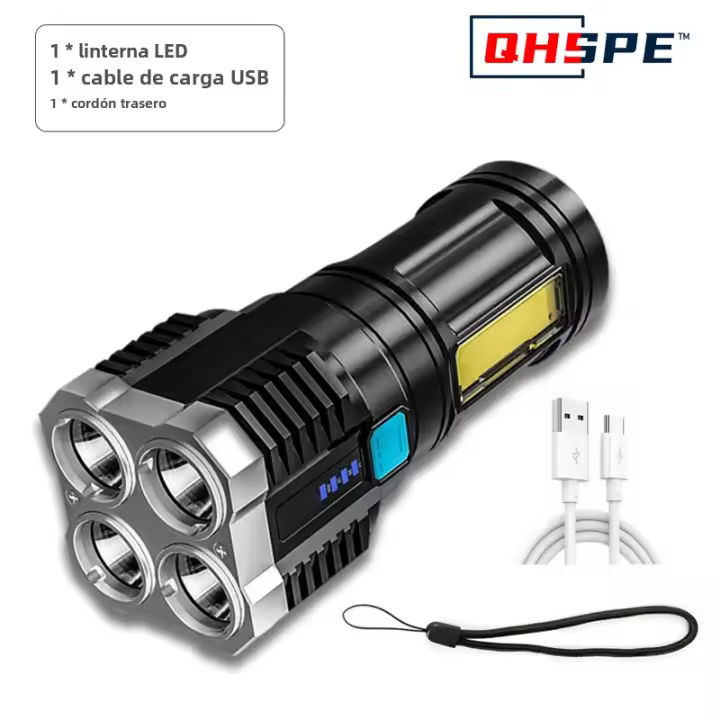 Linterna Portátil Recargable LED De Alta Potencia Para Camping Con 4 Luces LED Y Luz Lateral COB Modos De Iluminación Múltiples - 1