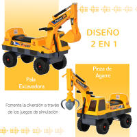 HOMCOM Tractor sin Pedales para Niños de 2-3 Años Excavadora Correpasillos con Pala Delantera Luces Música y Espacio de Alamcenaje Oculto 90x28x58 cm Amarillo - details 0