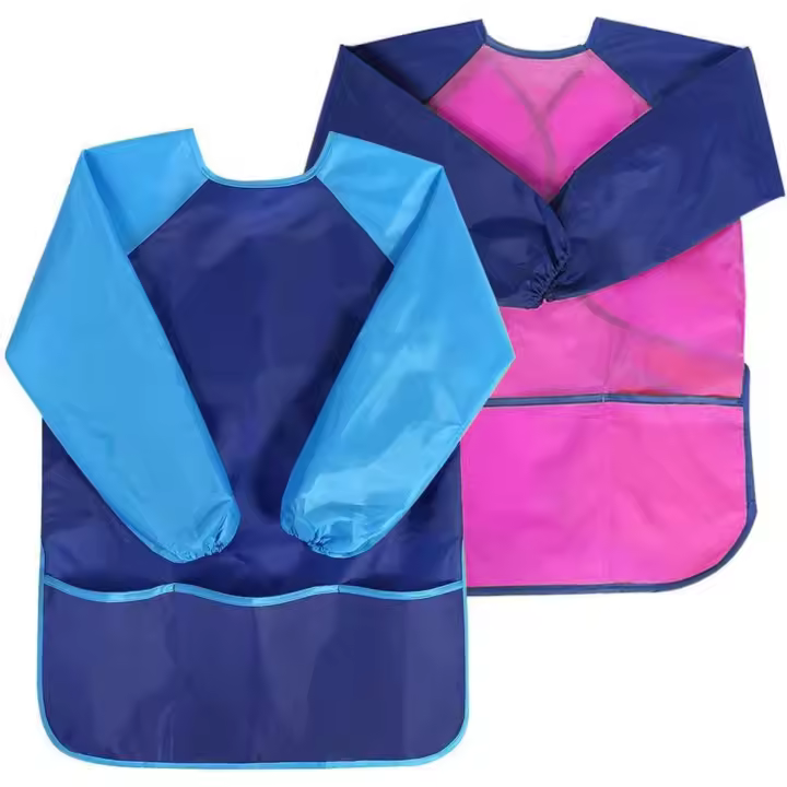 Delantal de pintura para niños, delantal para niños de 8 a 10 años, delantal artesanal para niños con mangas y 3 bolsillos, delantal de pintura de tela para niños para pintura de arte escolar, cocina - 1