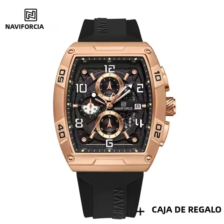Reloj De Pulsera Deportivo NAVIFORCE NF8052 Para Hombre Con Cronógrafo Militar De Lujo Resistente Al Agua Y Shock Medidor De Stop Cuarzo De Silicona - 1