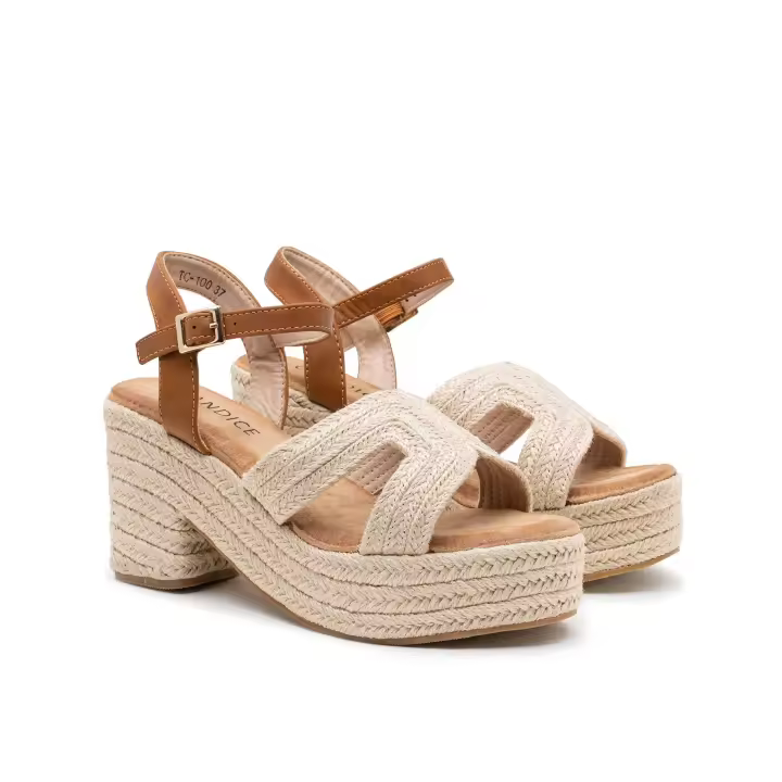 Candice Calzados Sandalias de Mujer con Plataforma y con Tacón, Espadrilles Mujer, Sandalia con Decoración Letra H Trenzado en Tiras de Yute con Hebilla - Elegantes y Cómodas - 1
