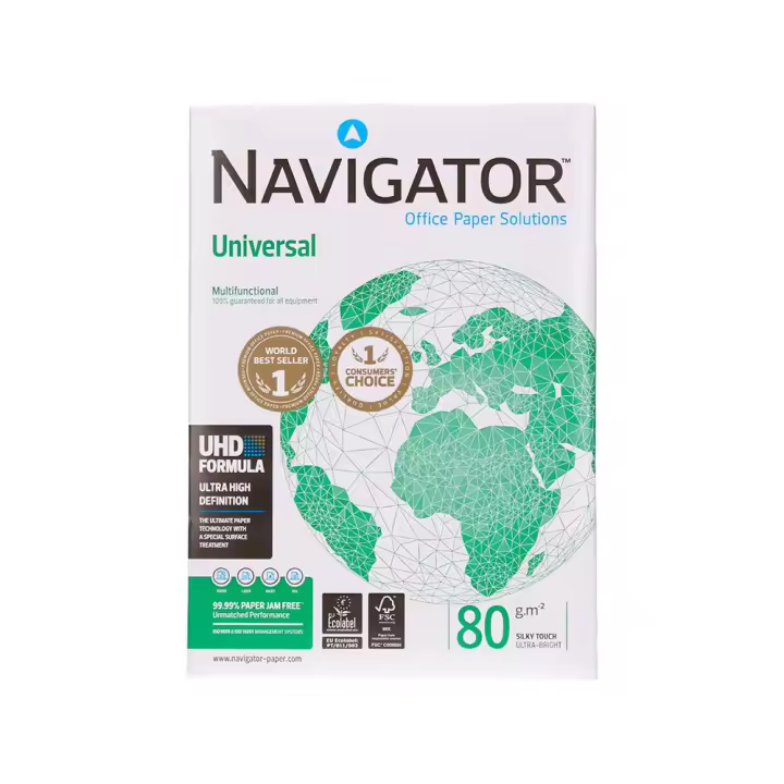 Caja 'Navigator' papel A4, 80 gramos, alta calidad, 5 paquetes de 500 hojas, multifunción - 1