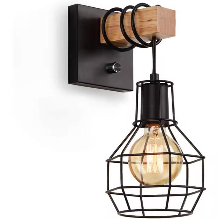 Apliques de pared negros con Regulador de intensidad, type Jaula lámpara de pare, iluminación industrial estilo Granja para Sala de estar y Cocina. - 1