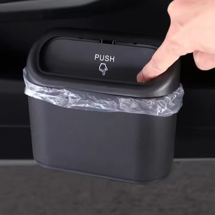 Bandeja De Basura Portátil Para Coche Con Tapa Y Organizador Multifuncional Plegable Caja De Almacenamiento Para Automóvil Material Plástico Forma Redonda - 1