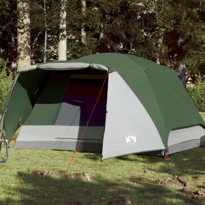 vidaXL Tienda campaña familiar con porche 6 personas impermeable verde - 1