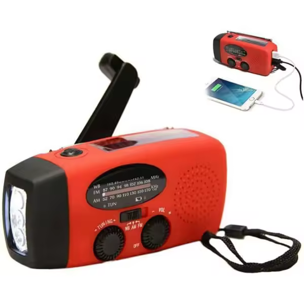 Radio de emergencia/radio de manivela con células Solares, linterno y Alimentación. - 1