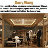 Camisa De Seda Barry Wang Para Hombres Cuello En V Manga Larga Estilo Slim Fit Colores Blancos Y Negros Top Casual Transpirable - details 0