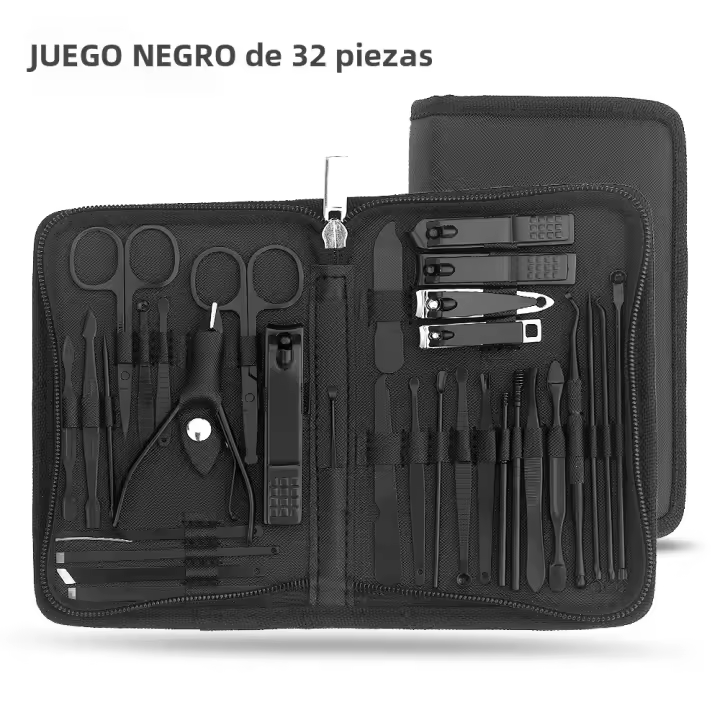 Set De 32 Herramientas De Manicura Profesional Con Tijeras Y Cortauras Kit De Pedicura Y Arte De Uñas En Acero Inoxidable - 1