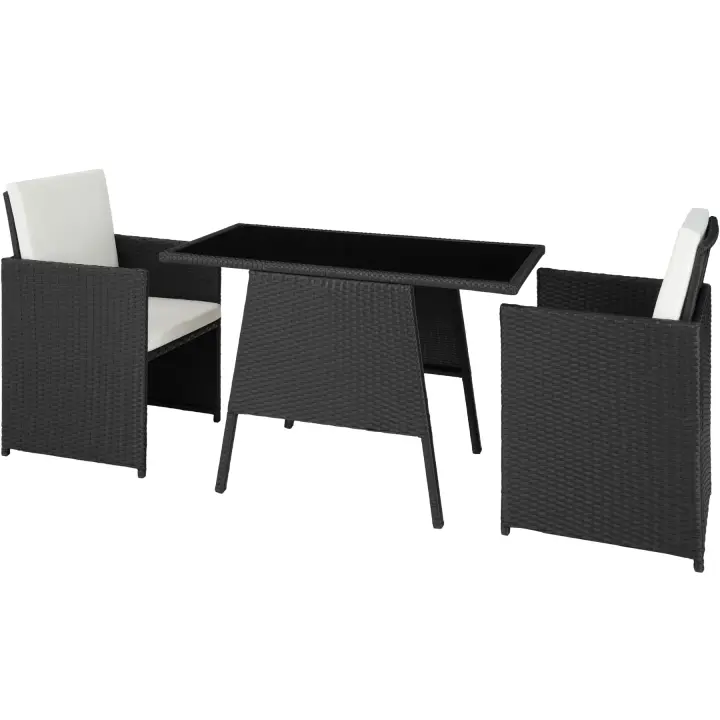 Tectake - Conjunto de ratán LAUSANNE, Diseño elegante y atractivo, Cojines extraíbles, Mesa con tablero de cristal extraíble - 1