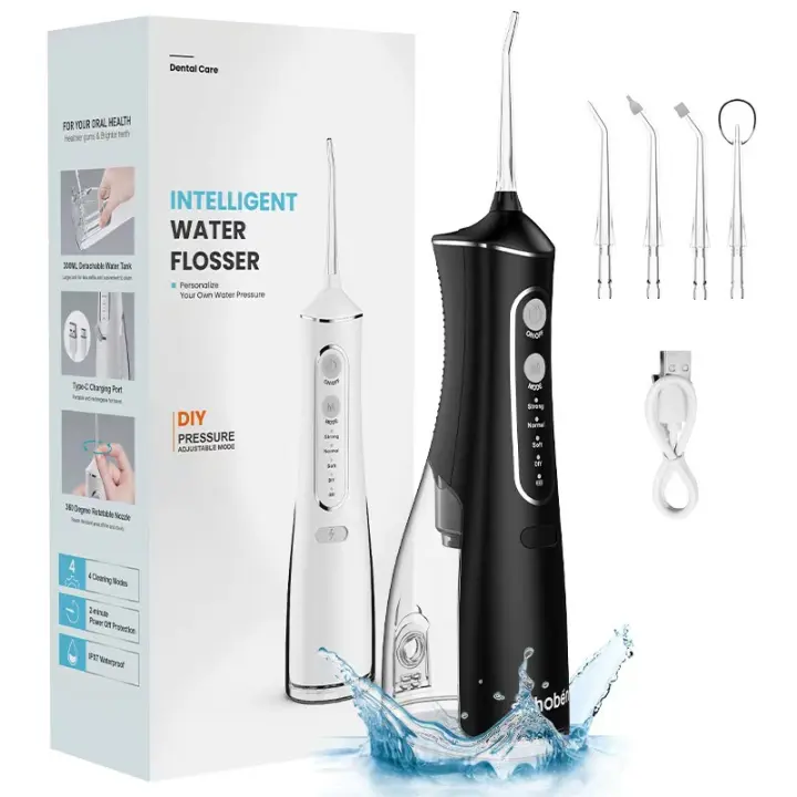 Irrigador Bucal Profesional Limpieza Dental - Irrigador Limpieza Dental, with 4 Boquillas 4 Modos, IPX7 Impermeable negro - 1