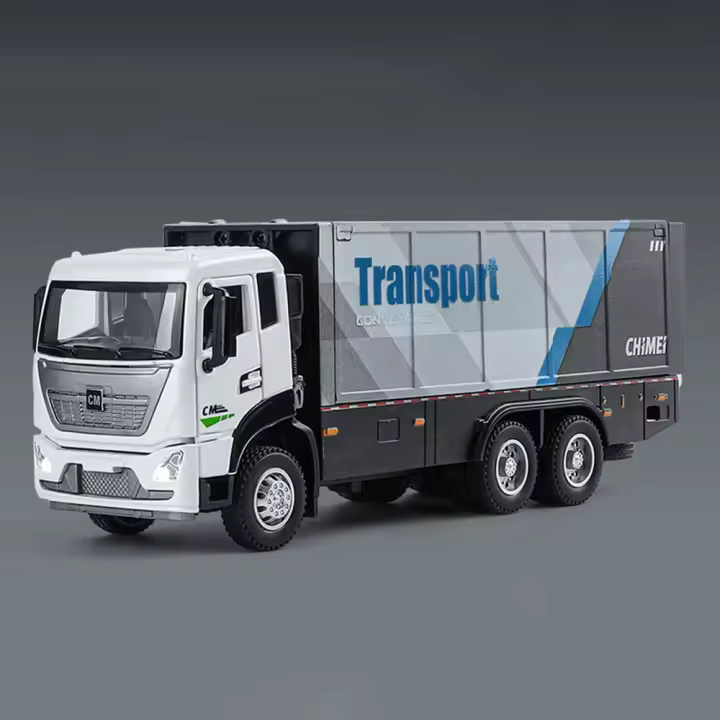 Juguete Educativo Para Niños Camión De Contenedores De Aleación De Zinc Con Puertas Abiertas Y Luz Sonido Vehículo De Transporte Maqueta De Coche a Escala 1:32 Verde Azul - 1