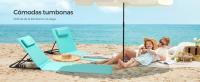 SONGMICS Juego de 2 Tumbonas de Playa, Tumbona, Cojín, Respaldo Basculante, Portátil con Asa, para Camping Jardín Piscina, 158 x 55 cm, Azul Lago - details 0