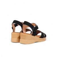 HLUNA - Sandalias de cuña baja con doble tira con efecto Ante - Sandalias de mujer para verano con pulsera al tobillo de velcro Negro y Marrón Camel s322-9 - details 4