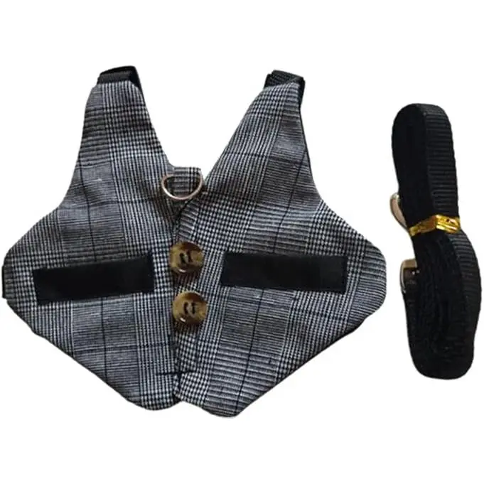 Verde Arnés de Conejo Chaleco de Caballero | Diseño de Tela de Seguridad | Arnés y Correa para Mascotas | Día de San Valentín | Gris L - 1