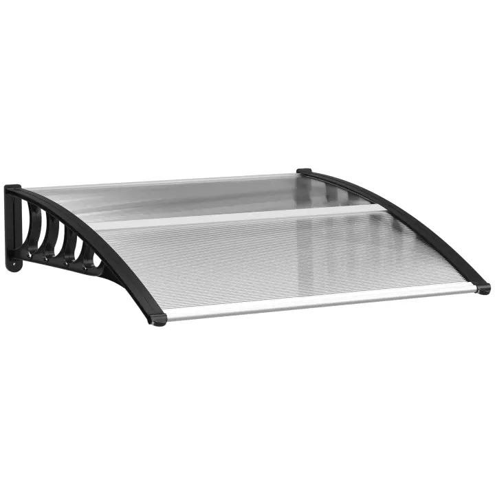 Outsunny pent canopy marquesina para puerta de entrada 103 x 96,5 x 27 cm marquesina con protección UV, protección contra la lluvia protección solar para exterior aluminio negro - 1