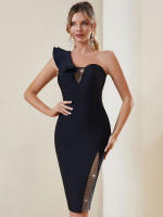 Vestido Bandage Bodycon De Encaje Con Volantes Y Diamantes De Hombro Solo Para Fiesta De Coctel Sexy Y Club De Mujer - details 2