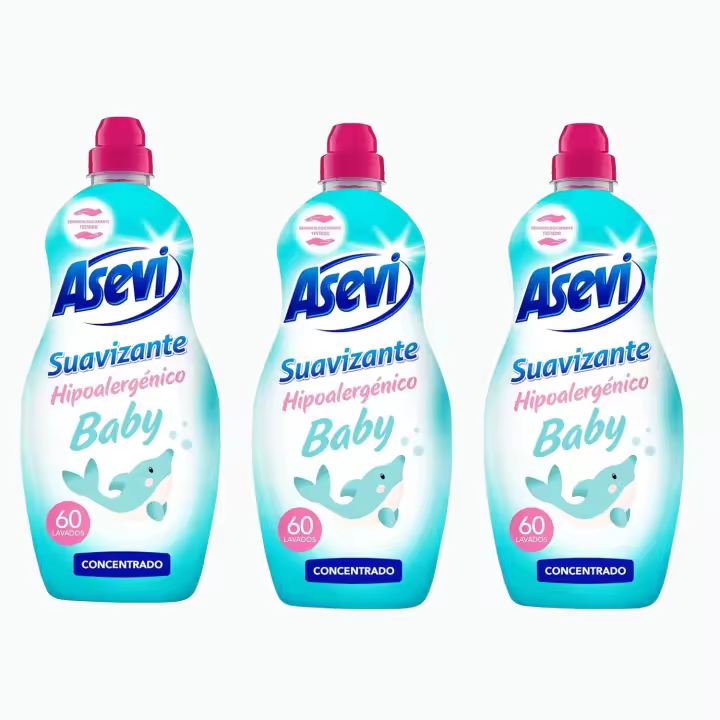 Asevi Suavizante Hipoalergénico Concentrado Baby - Dermatológicamente Testado y Sin Colorantes - Ideal para Pieles Sensibles - Packs de 3, 4 y 6 - 60 Lavados - 1