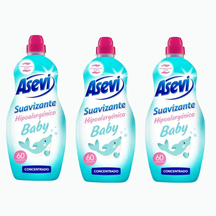 Asevi Suavizante Hipoalergénico Concentrado Baby - Dermatológicamente Testado y Sin Colorantes - Ideal para Pieles Sensibles - Packs de 3, 4 y 6 - 60 Lavados - 1
