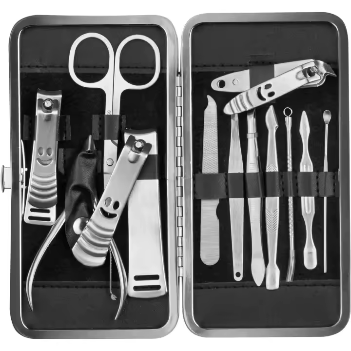 Juego de manicura y pedicura de 12 piezas: cortaúñas, quitacutículas, lujoso kit para el cuidado de las uñas de rostro, pies y manos, juegos de pedicura para pies, kit de cuidado masculino - 1