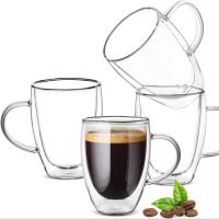 2 Pcs Tazas De Café Con Mano De Vidrio Doble Capa 12oz Resistentes Al Calor Para Espresso Cappuccino Latte Té Transparentes Ecológicas Para El Hogar - details 4