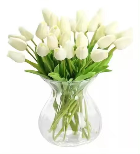 20 Piezas De Tulipanes Artificiales Blancos Para Decoración De Hogar Flores Falsas Para Aniversarios Bodas Baños De Bebé Y Más - 1