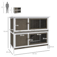 PawHut Conejera de Madera Jaula para Conejos de 2 Pisos 97x44x91 cm con Techo Asfáltico Puertas con Pestillo Bandejas Extraíbles y Rampa para 2 Conejos - details 2