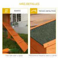 PawHut Conejera de Madera 150x45x85 cm Jaula para Conejos Grande con Techo Asfáltico Bandeja Extraíble y Escalera para Exterior Natural - details 6