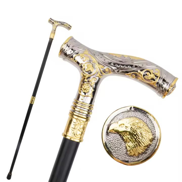 Bastón De Moda Con Relieve De Águila Dorada Y Blanco Punta De Goma Material De Acero Longitud 93cm Para Actividades Al Aire Libre - 1