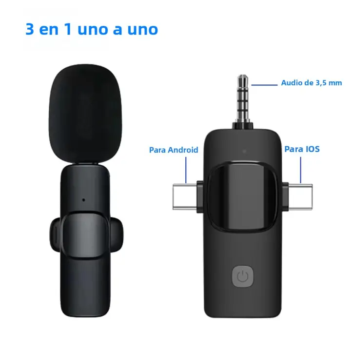 Micrófono Lavalier Inalámbrico 3-en-1 Para iOS Android Camera Grabación De Audio Y Video Transmisión En Vivo Juego Micrófono Condensador - 1